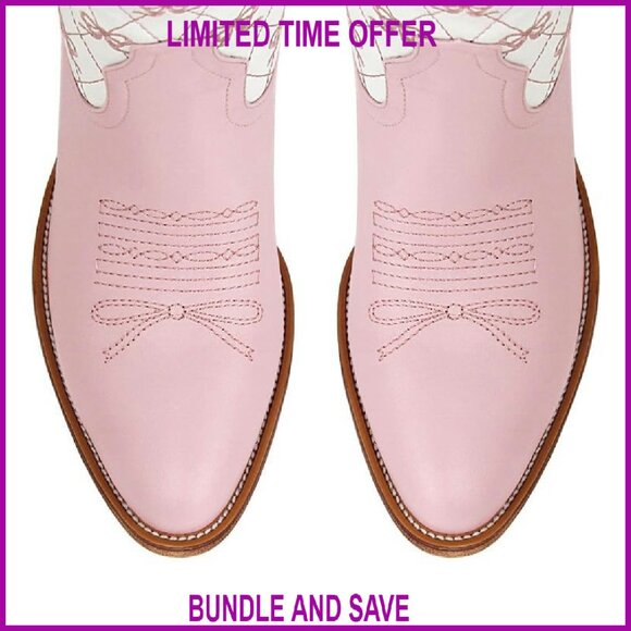 Knee High Cowgirl Boots with Mini Bows 2-Inch Heel Western Fashion - Picture 5 of 6